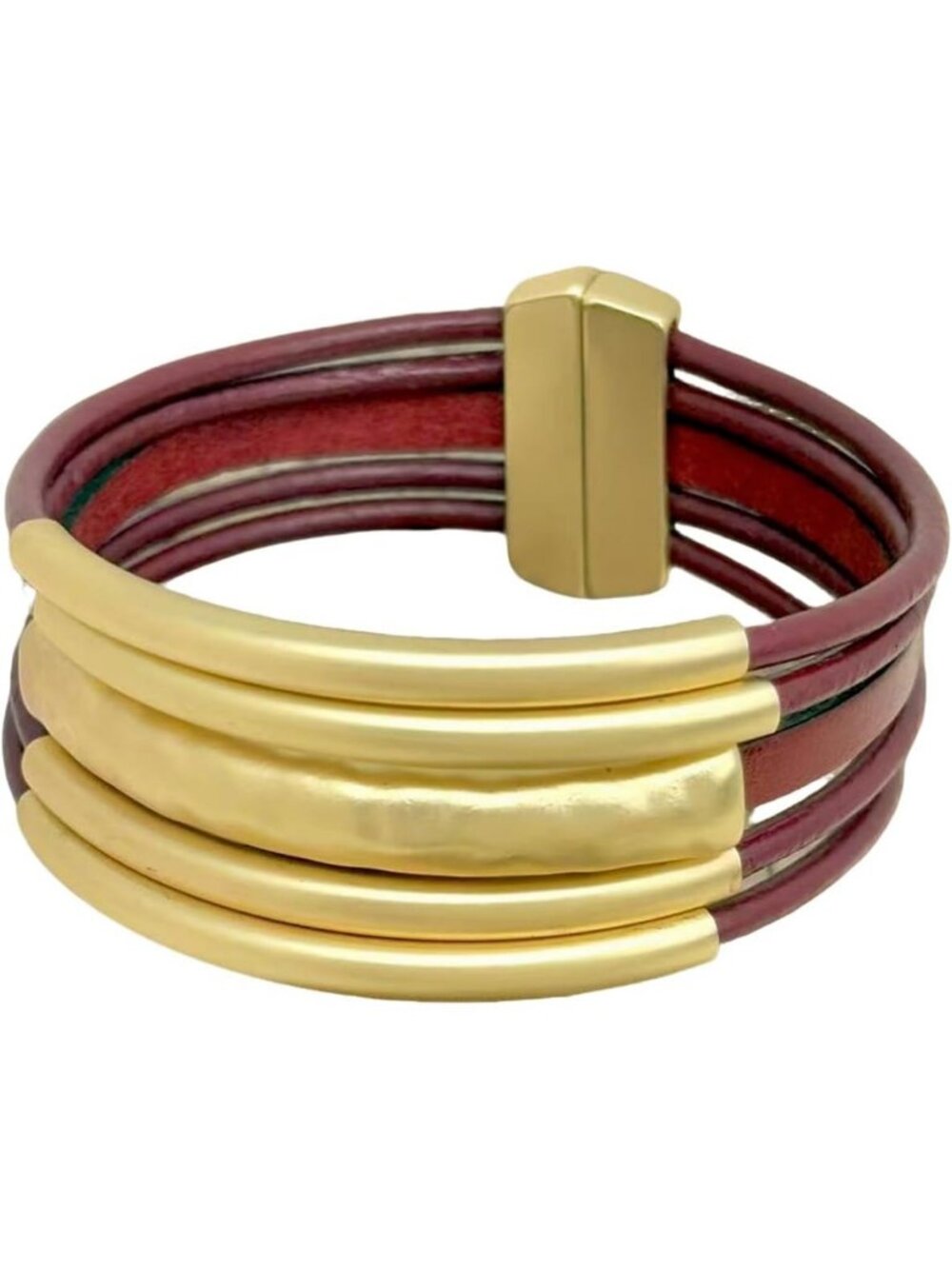 Boho Multi-Layer Leather & Rope Wrap Bracelet, 14k Gold Plated Cuff Bangle Gift